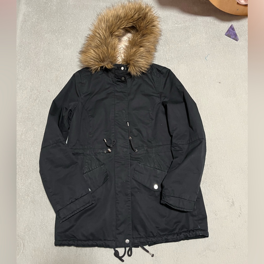H&M Black Faux Fur Hooded Parka | Warm Winter Coat | Size 6 | Closet Cleanout